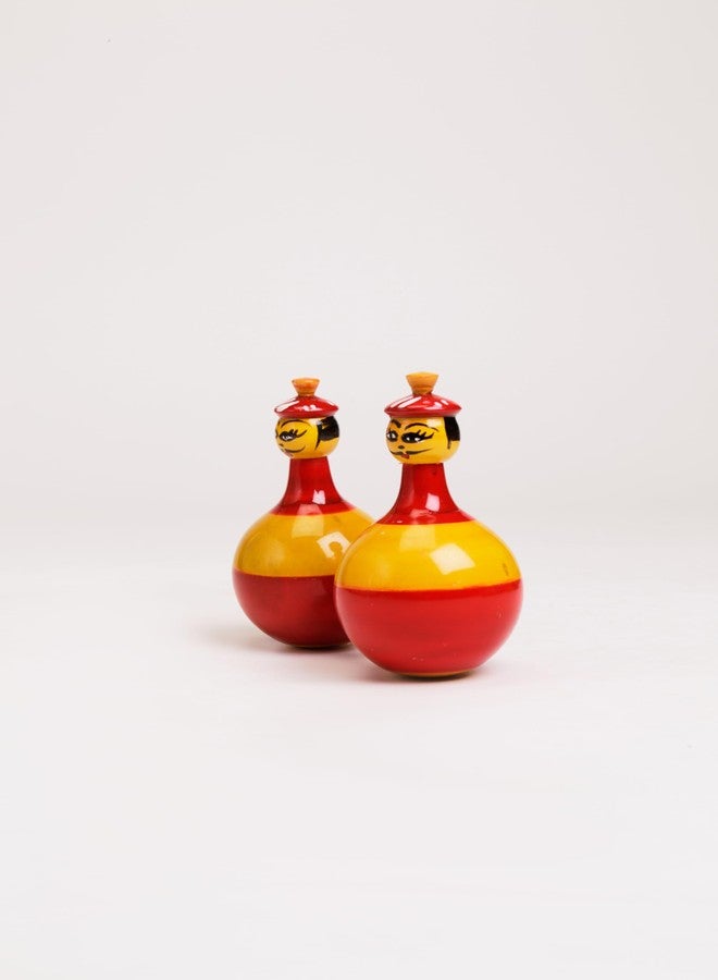 Saras Aajeevika Doll Small Pair Red Yellowwooden Hand Painting Decorative Nesting Dolls Showpiece Toy Set (Yellow) - Image 4